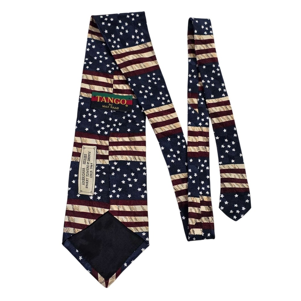 TANGO by MAX RAAB Americana Starry Flowers of Liberty Silk Necktie Red‎ Blue USA